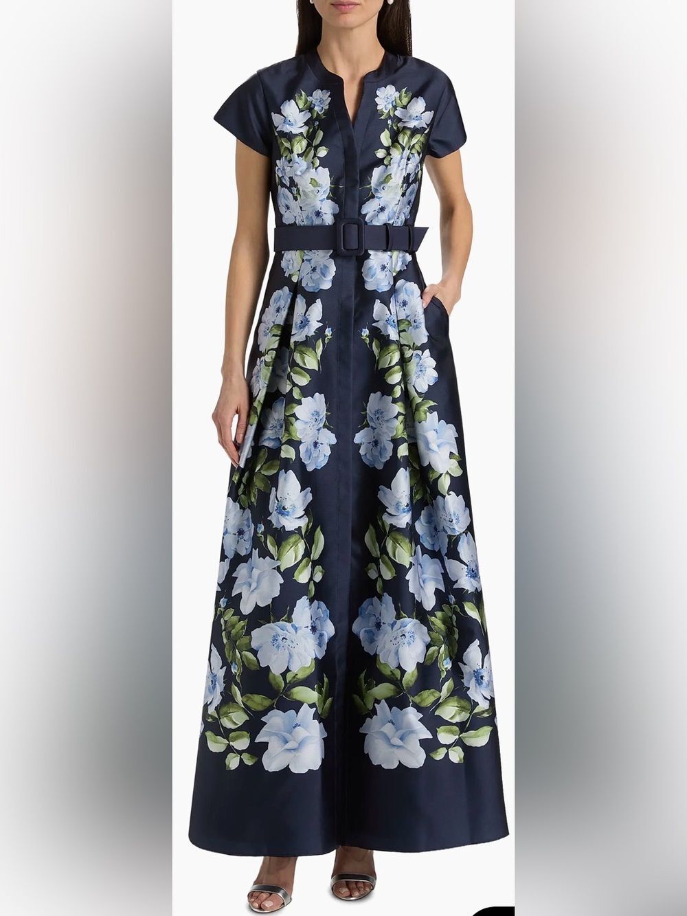 NEW SACHIN BABI Marta Floral Mikado Belted Shirt Dress Gown Sz 0
